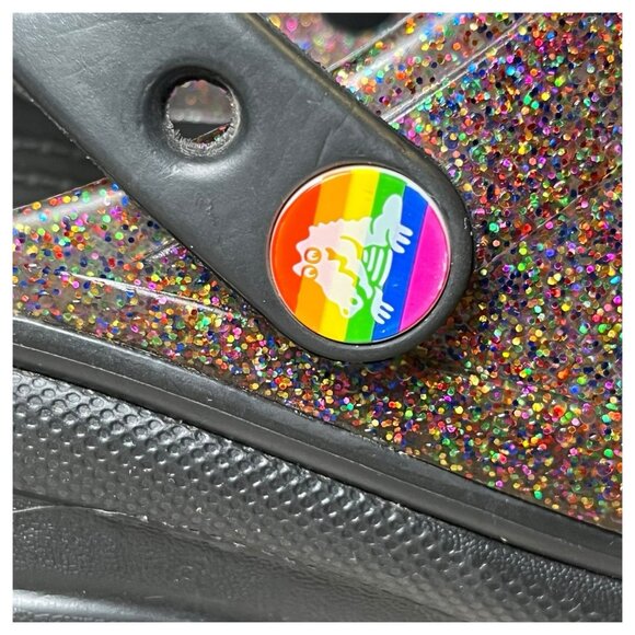 Crocs Platfirm Clogs Womens Sz 8 Classic Bae Pride Translucent Glitter - Picture 7 of 16